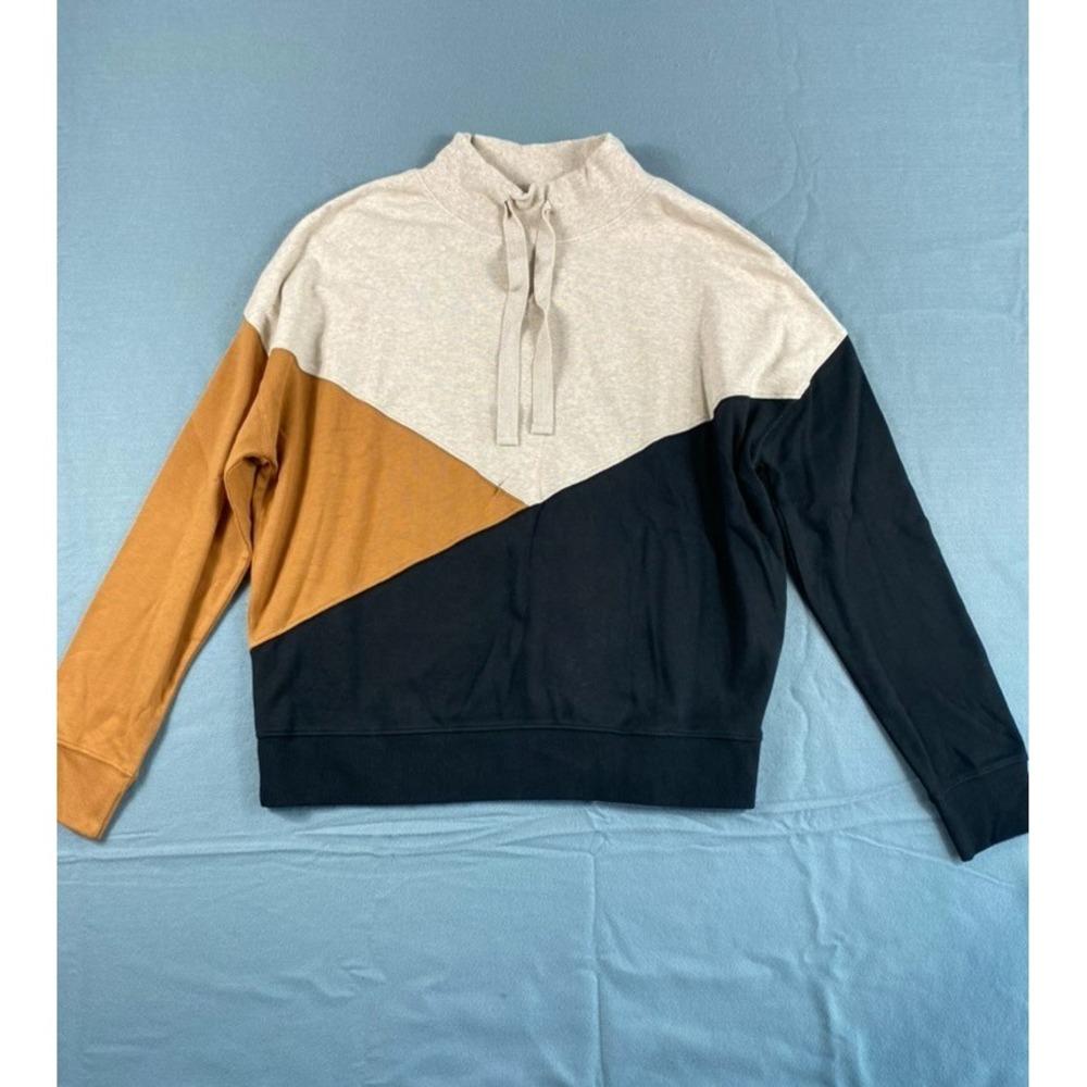 PACT Organic Cotton Sweatshirt Sweater Women Sz L Colorblock Mock Neck Lounge